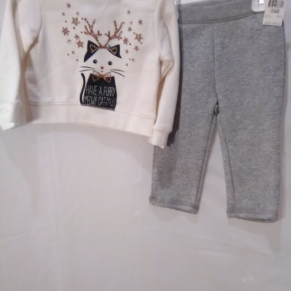 Joe Boxer Girl's Christmas Sweat Suit Set Color Cream/Gray Size 12 Months NWT - Picture 2 of 6